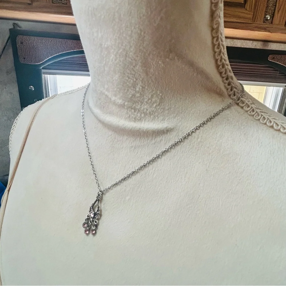 Handcrafted repurpose pink stone chandelier pendant on chain necklace